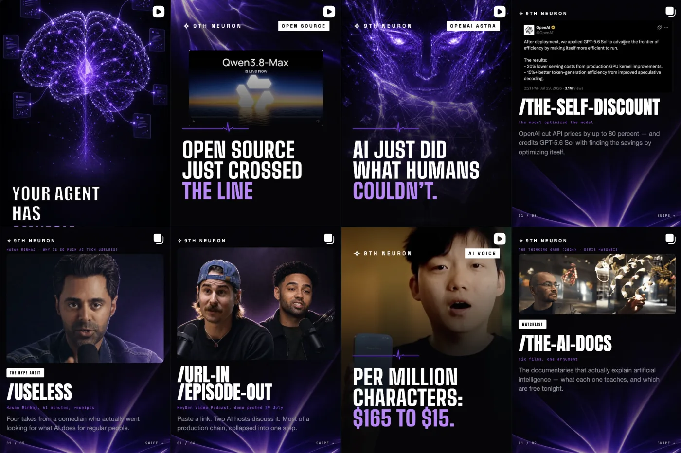 Recent posts on the @9thneuron Instagram grid