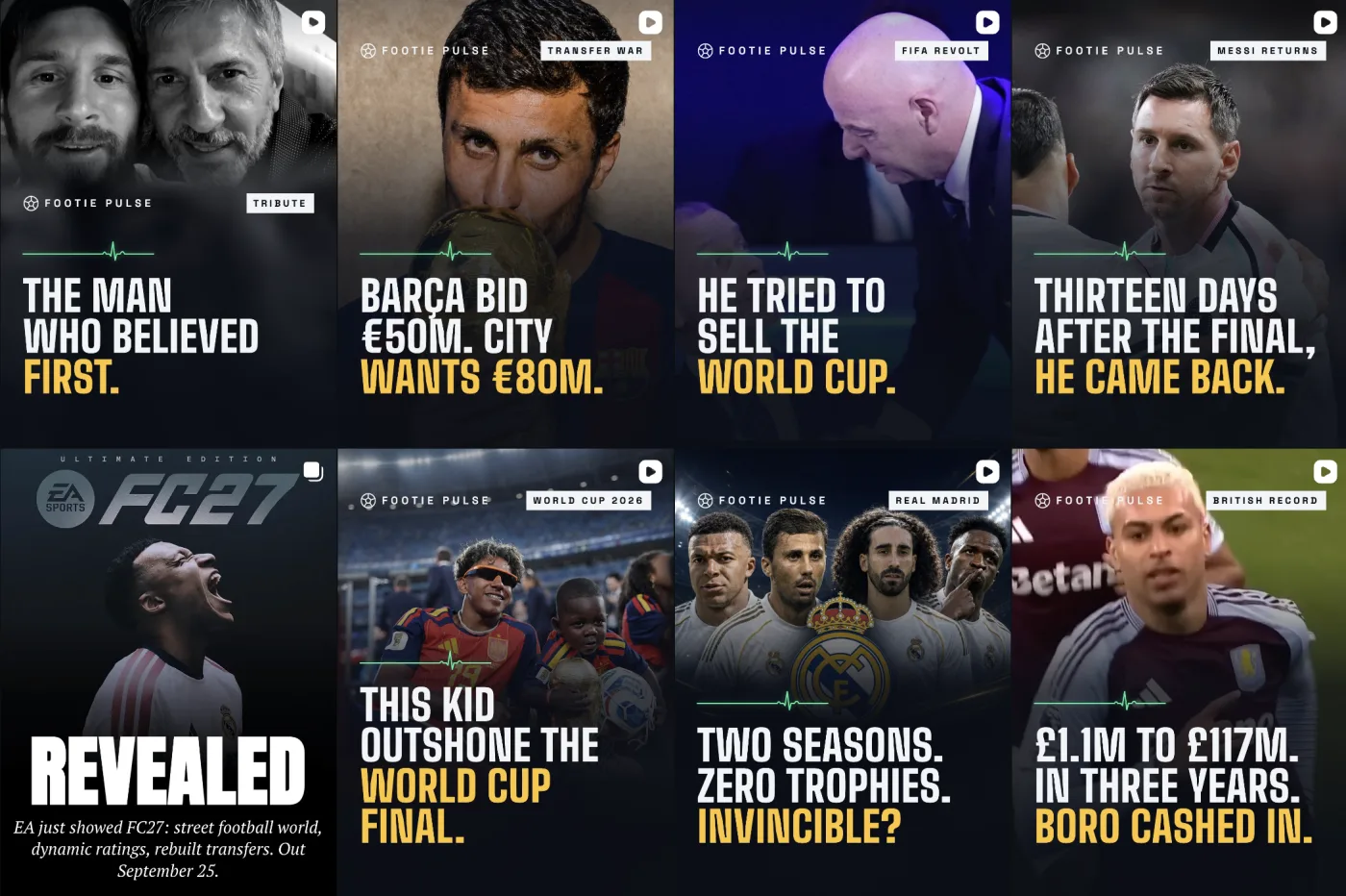 Recent posts on the @footiepulse Instagram grid